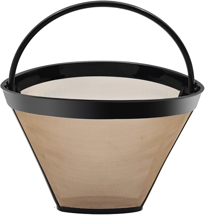 Gold Coffee Filter Reusable #4 Cone Coffee Filters Basket Replacement fits Cuisinart/Ninja Coffee Makers and Brewers (2)