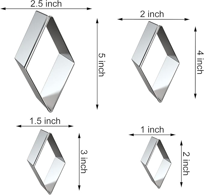Rhombus Diamond Cookie Cutter Set - 4 Piece Assorted Sizes (5 Inch, 4 Inch, 3 Inch, 2 Inch) - Stainless Steel