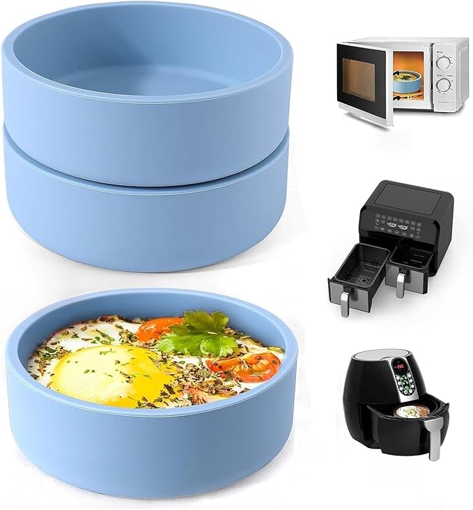 3Pcs ZHYEEDAA Air Fryer Egg Mold,Silicone Egg Molds, Individual Egg Bite Maker Reusable Egg Molds, Microwave Egg Cooker, BPA Free, Dishwasher Safe (Round-Blue)