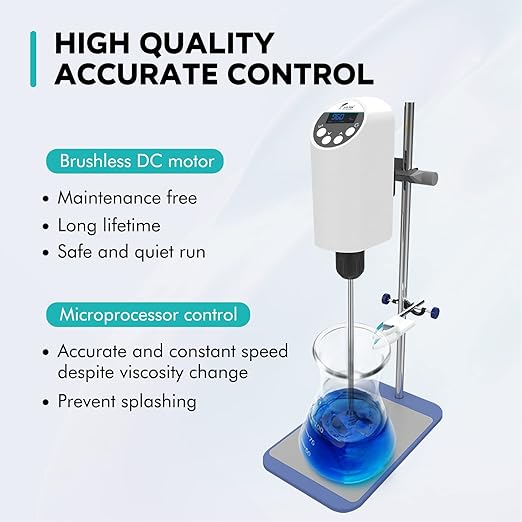 LAB FISH Laboratory Electric Overhead Stirrer Lab Digital Mixer | Stirring Rod and Stainless Steel Stand | Adjustable Speed 100-2000RPM,Powerful Heavy Duty 10L,10000 mPas