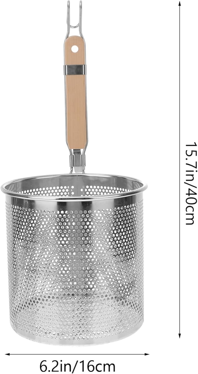STOBAZA Noodles Strainer Colander Fry Basket Ramen Pasta Basket Stainless Steel Mesh Spider Strainer with Wooden Handle, Fine Mesh Skimmer for Rinsing Straining Boiling Frying