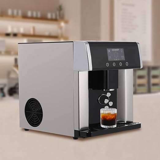 Nugget Ice Maker Countertop, 2-in-1 Water Dispenser with Ice Maker, 33lbs/Day Electric Ice Maker Machine with LCD Display and Touch Control, Automatic Water Injection Ice Dispenser for Cafes Homes