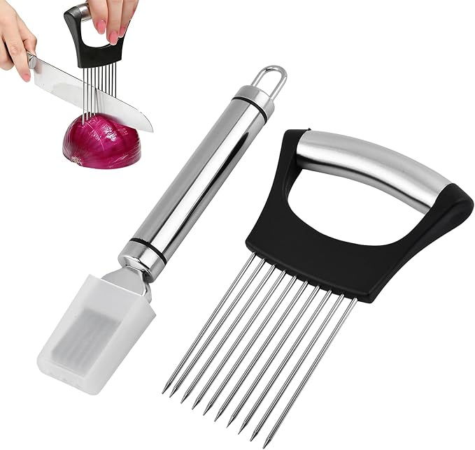 Onion Holder & Slicer Set, Kitchen Scallion Onion Cutter, Kitchen Herb Cutter, Scallion Shredding Tool, Chopper for Slicing of Tomatoes, Avocados, Eggs and Other Vegetables