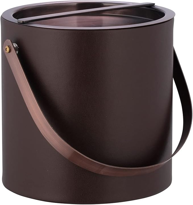 Kraftware BARCELONA 3qt Ice Bucket with Oil Rubbed Bronze Arch Handle & Bridge Cover: Chocolate