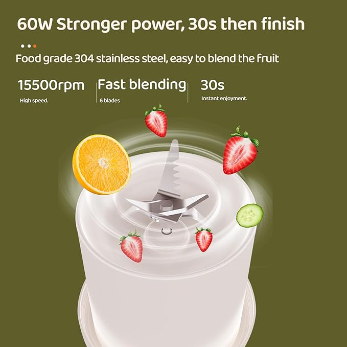 Asa Vea Mini Blender for Smoothies and Milkshakes, Portable Blender, Rechargeable, Personal Size Blender with Quota Outer Travel Lid with 6 Blades, 17 oz for Outdoors, Camping (Black-550ml)