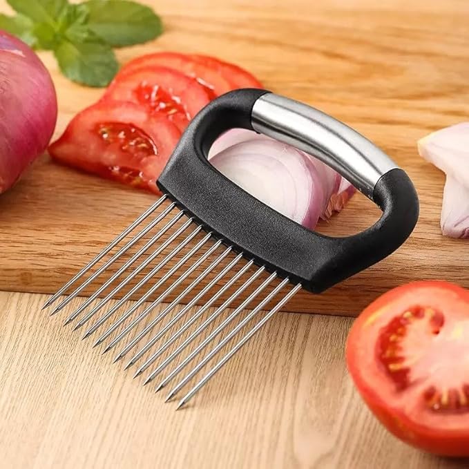 Large Onion Holder for Slicing, Stainless Steel Onion Slice Holder Lemon Slicer Cutter for Slicing, Food Slicer Vegetable Chopper Cutter Assistant Tool forSlicing Meat Lemon Potato Tomato (14Pin-1Pcs)