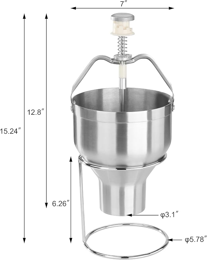 New Star Foodservice Pancake Batter Dispenser with Stand, Commercial 18/8 Stainless Steel Batter Dispenser for Pancakes, Waffles, Portion Control, Silver