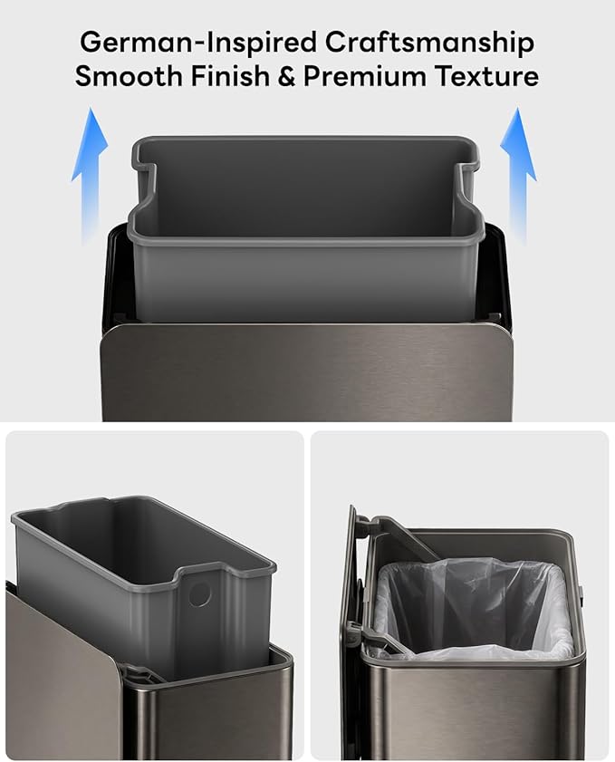 Kitchen Compost Bin, 8L/2.1G Small Trash Can with Lid, Slim Stainless Steel Hanging Garbage Bin for Kitchen, Bathroom, Bedroom, Office, Wall Mounted Compost Bin with Inner Bucket, Grey