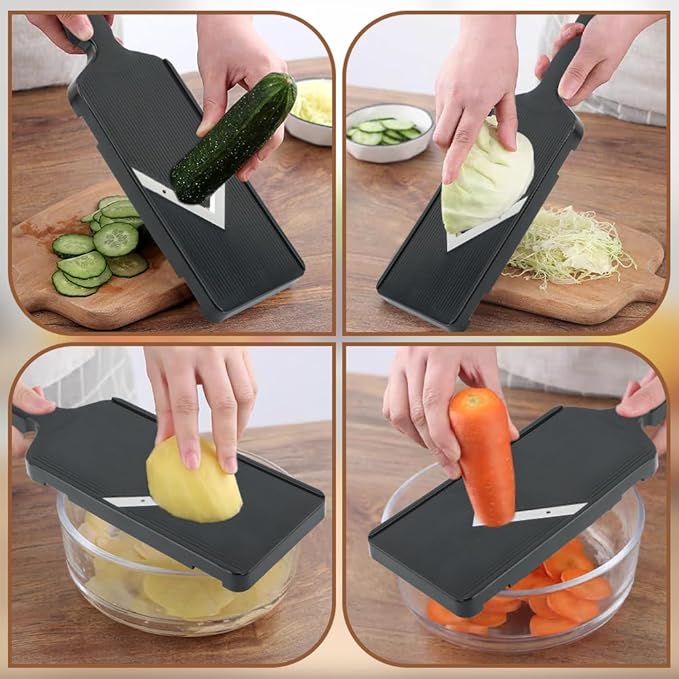 Mandoline Slicer for Kitchen, Multifunctional Handheld Potato Cucumber Slicer, Vegetable Mandoline Slicer with Hand Holder Cabbage Shredder Food Slicer for Potatoes, Onion(black)