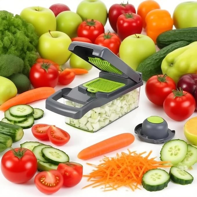 15-in-1 Vegetable Chopper, Multifunctional Mandoline Slicer with 8 Interchangeable Blades, with Container for Fruits, Veggies, Potato, Onion, Tomato – Kitchen Dicer Cheese Grater. By Lonachamari