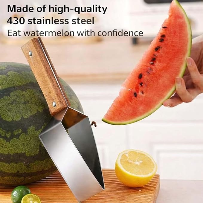 Triangle Watermelon Cutter, Stainless Steel Watermelon Slicer with Wooden Handle, Handheld Fruit Cutter for Kitchen Gadgets, Portable for Summer Camping, Picnics, Home, Parties for Fruit, Cake (3PCS)