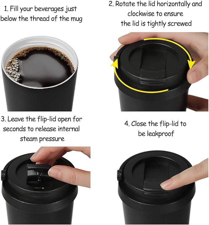 Funkrin Coffee Travel Mug with Flip Lid, 16oz Insulated Tumbler Cup with Ceramic Coating, Double Wall Vacuum Leak-Proof Tumbler for Office School Party Camping