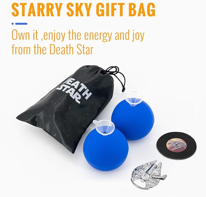 Star Wars Death Star Ice Cube Mold, Round Ice Cube Mold for Whiskey, Bourbon,Cocktails (2Packs+Millennium Falcon Bottle Opener+Coaster+Starry Bag)