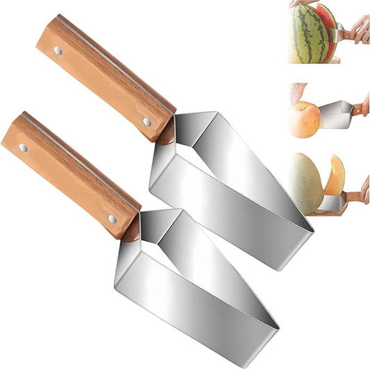 Watermelon Cutter Slicer Tool, Watermelon Slicer Stainless Steel with Wooden Handle for A Wide Variety Watermelon, Cantaloupe, Honeydew, Apples, and More (2Pcs)