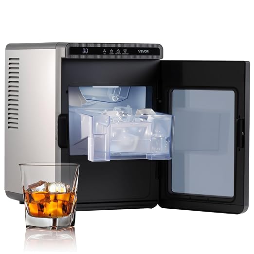 VEVOR Countertop Ice Maker, 22 lbs per Day, Self-Cleaning Portable Machine with Tong, Drawer-Style Ice Access, Ice-Making Machine with Large Square Cubes, for Cocktails & Whiskey