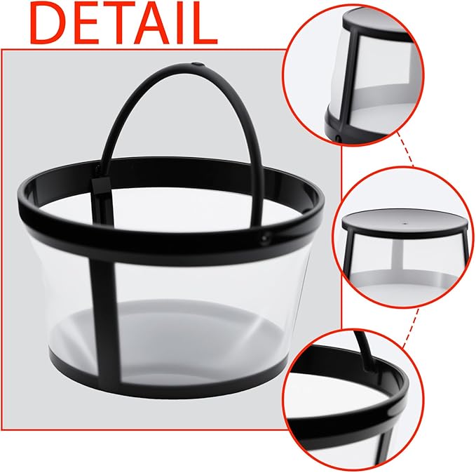4 Pack Reusable Coffee Filter Basket with Handle Compatible with Mr. Coffee 4-5 Cup Coffee Makers Universal Replacement Nylon Mesh Filters for Most Coffeemakers and Brewers
