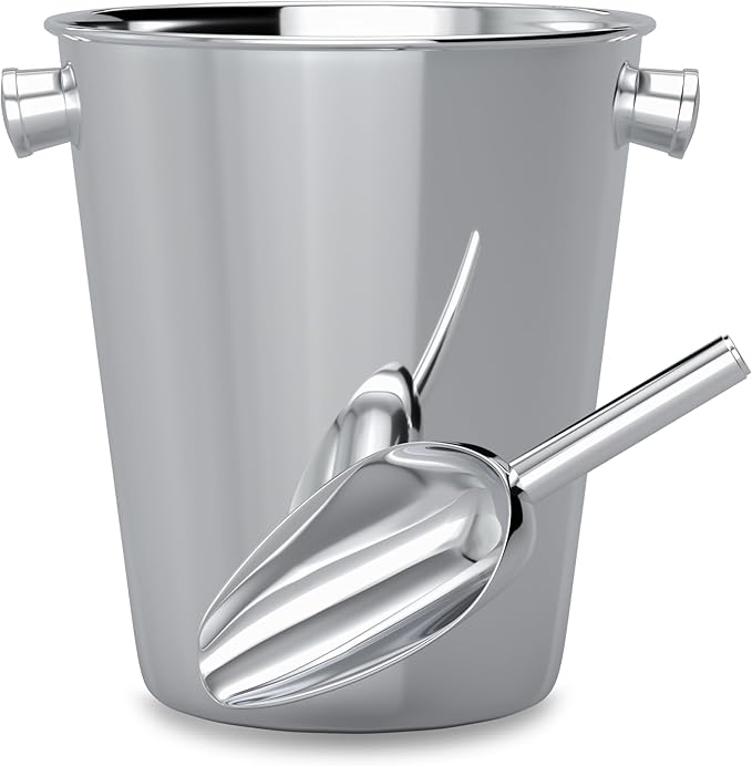 Champagne Bucket With Ice Scoop,Stainless Steel Wine Bucket For Bar,large Ice Buckets For Parties, Wine Chiller With Handles 4 Quart