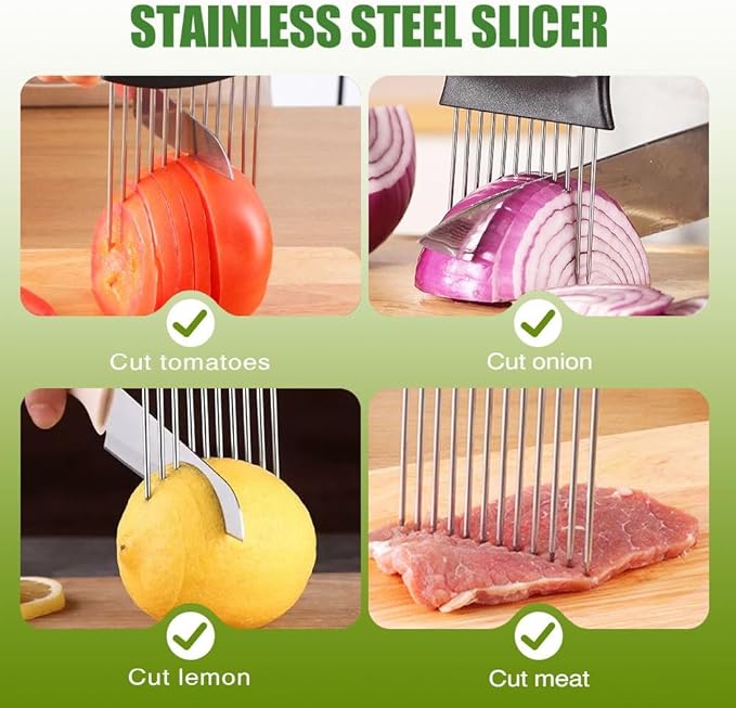 Stainless Steel Onion Slice Holder, Stainless Steel Onion Holder for Slicing Lemon Slicer Vegetable Cutter (1)
