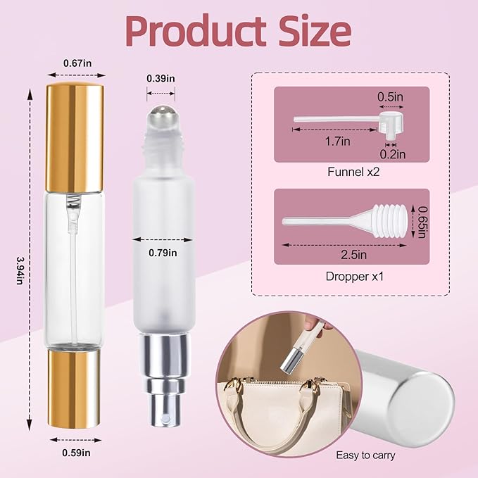 YOCASII 4PCS Roller Bottles for Essential Oils & Mini Spray Bottle Design, Refillable Essential Oil Roller Bottles and Travel Perfume Bottle Refillable for Perfume, Castor Oil