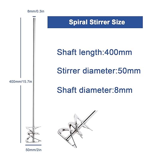 ONiLAB 18900628 316L Stainless Steel Spiral Stirrer, 50mm Stirrer Diameter, 8 mm Shaft Diameter, 400 mm Shaft Length