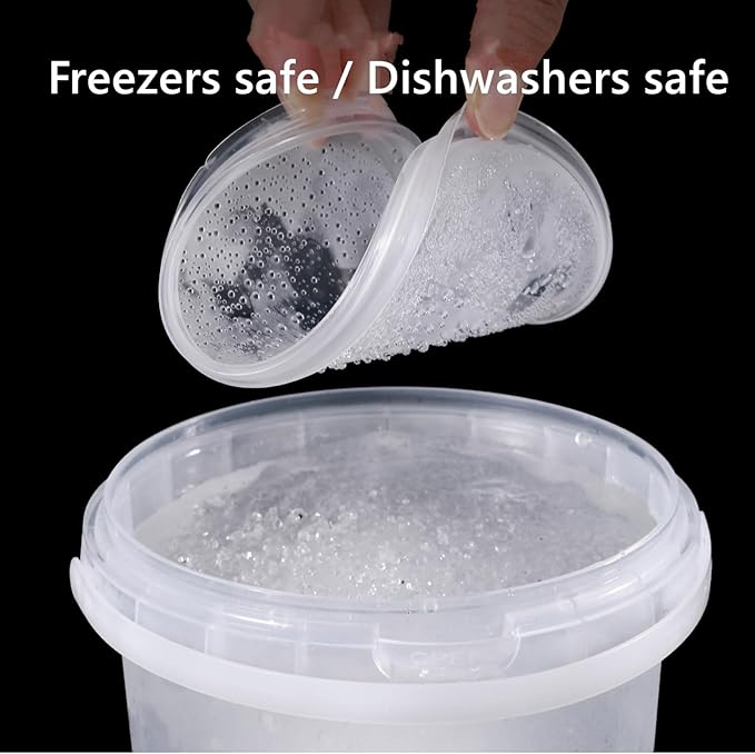 24 Pack Ice Cream Bucket with Lids and Handles, 25OZ/ 33OZ Clear Plastic Rum Bucket Cocktail Drinks Containers, Plastic Food Storage Pail Tub for Summer Cold Drink Beach Parties