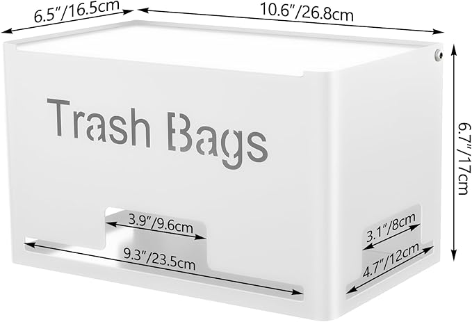 STWWO Extra Large Trash Bag Holder Dispenser, Metal Garbage Bag Dispenser Roll Holder, Trash Storage Organizer for Kitchen Laundry Room Under Sink, Wall Mounted or Freestanding, White