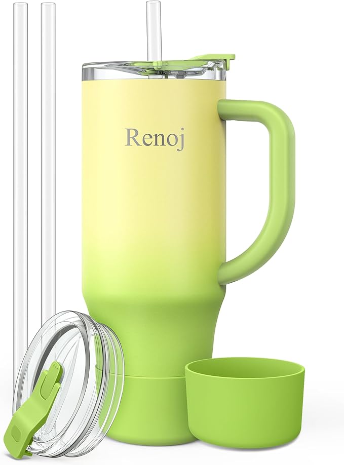 Renoj Insulated Mug 100% Leak Proof Insulated Water Bottle for Iced Coffee & Hot Drinks - Fits Car Cup Holder, Ideal Gift, 2 Straws & Silicone Boot - SnapShift Blue Gradient 40 oz