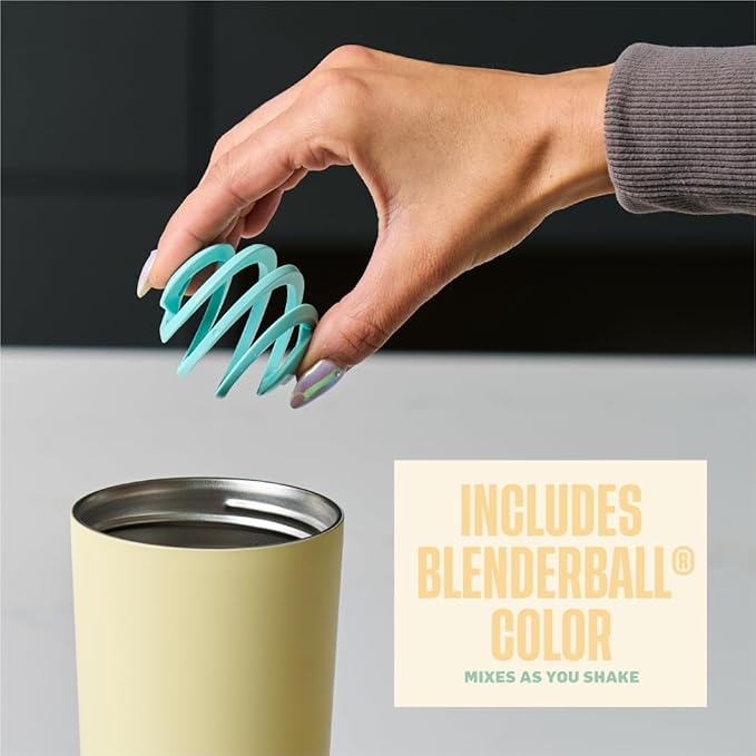 BlenderBottle 2-in-1 Insulated Stainless Steel Shaker Tumbler, Swig Leakproof Lid, Straw, BlenderBall, BPA Free, For Protein Shakes, Smoothies, And Pre Workout, 24 oz, Yellow (Mellow)