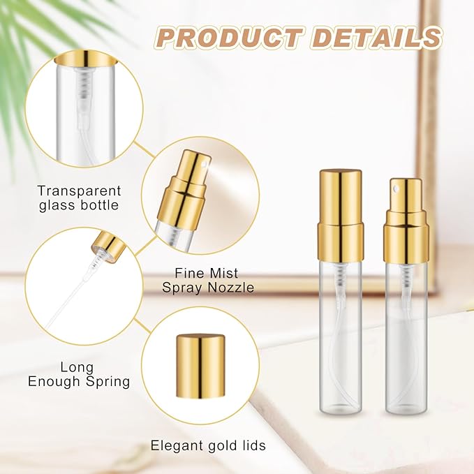 30 Pack Empty Mini Glass Spray Bottle Refillable Fine Mist Perfume Atomizer Portable Travel Sample Spray Bottles Containers For Perfume Essential Oils Cosmetics Liquid (clear bottle, 5ml)