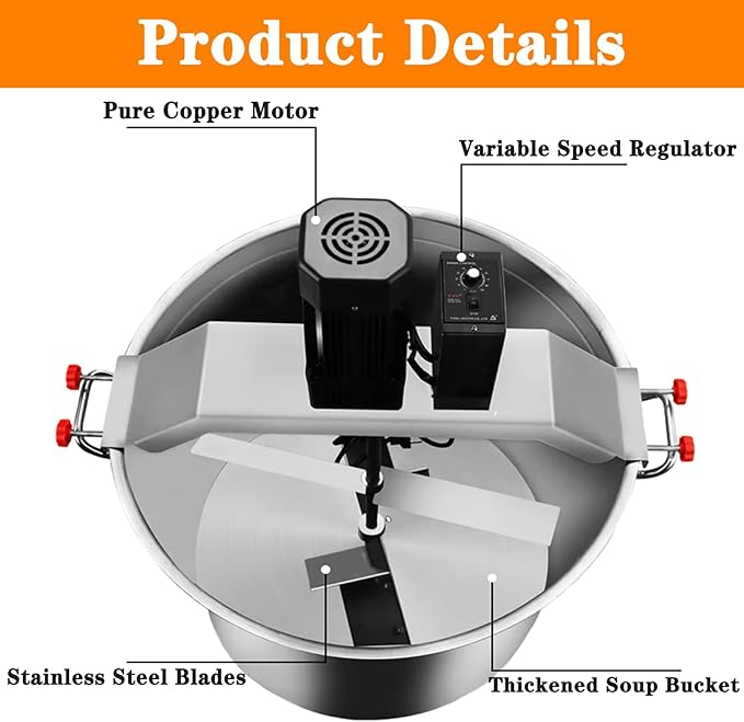 Automatic Food Mixer - 40L/80L/140L Commercial Heating Mixer with 4 Blade Stirring Scraper,for Making Jam, Sauce, Filling, Hot Pot Seasoning Bottom Soup Stirre, Adjustable Stirring Speed,40L