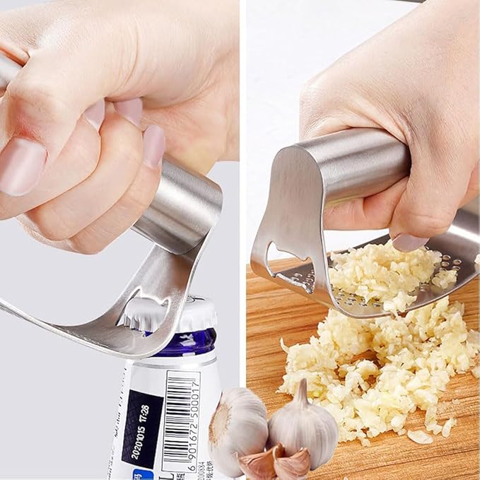 Garlic Presses,Stainless Steel Garlic Presser, Garlic Press Rocker Heavy Duty Stainless Steel Garlic Mincer, Garlic Chopper with Peeler And Cleaning Brush for Smash Garlic Kitchen Tools(2Set)