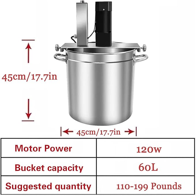 Automatic Food Mixer,Commercial Electric Stirrer,Stainless Steel Pot Stirrer For Cooking Agitator Chocolate Paste Heat Mixing Machine Food Mixer Pot Seasoning Bottom Soup Sauce Stirrer(60L)