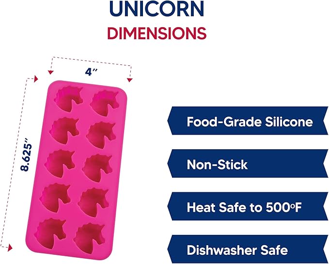 HIC Kitchen Silicone Unicorns Ice Cube Tray, Non-Stick, Makes 10 Unicorns