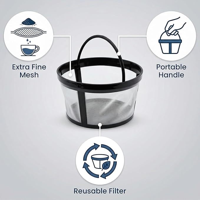 4 Pack Reusable Coffee Filter Basket with Handle Compatible with Mr. Coffee 4-5 Cup Coffee Makers Universal Replacement Nylon Mesh Filters for Most Coffeemakers and Brewers