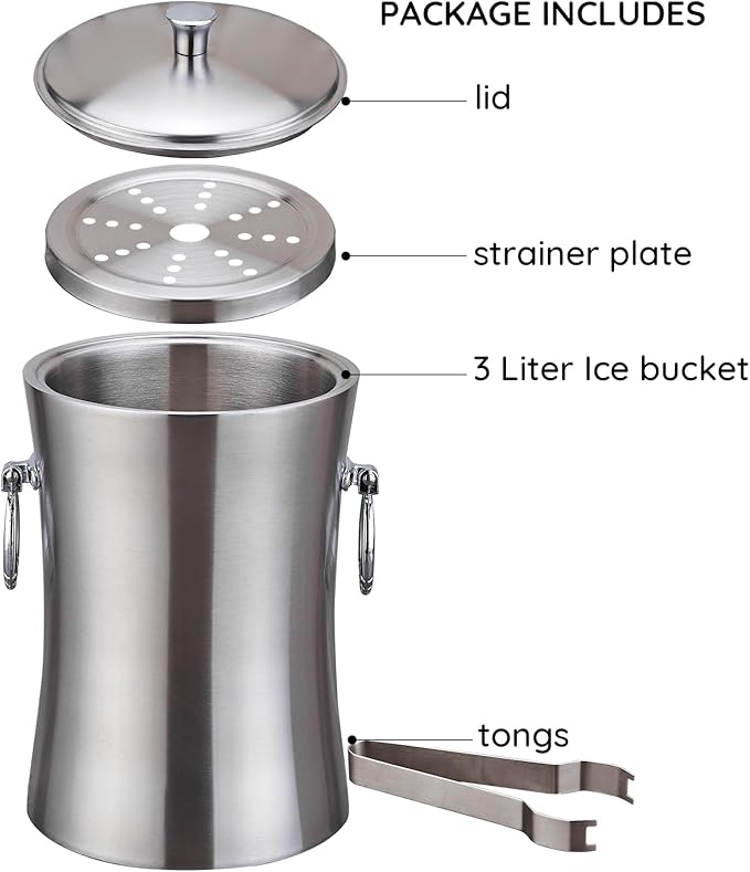Ice Bucket Kits,3l,Double Wall Stainless Steel