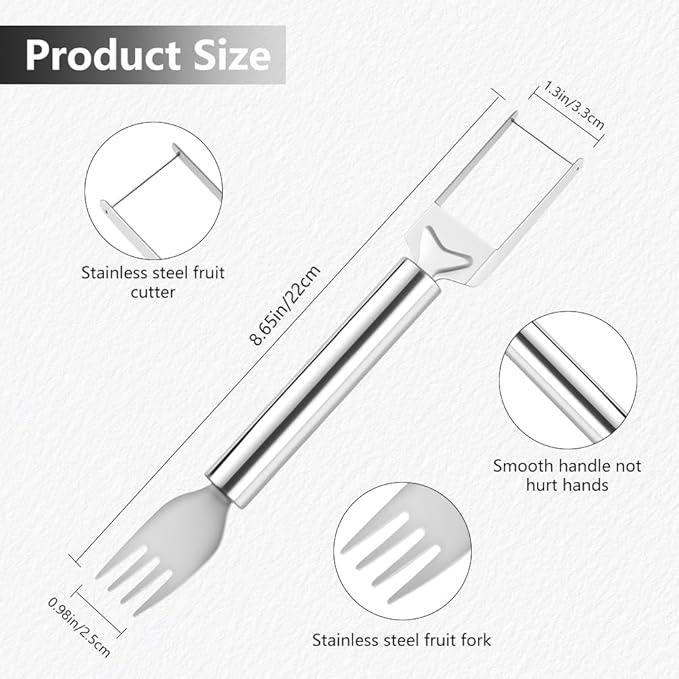 2-in-1 Stainless Steel Fruit Cutter, Watermelon Fork Slicer Tool, Watermelon Slicer and Fork, Dual Head Knife with Round Handle for Kitchen Fruit Cubes (1 Piece)