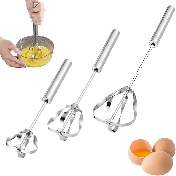 2026 New Stainless Steel Semi-Automatic Whisk, Wider Whisk Head Hand Push Rotary, Multi-Functional Hand Push Mixer, Blender for Cooking Kitchen Home Egg Milk (Upgrade 3pcs)