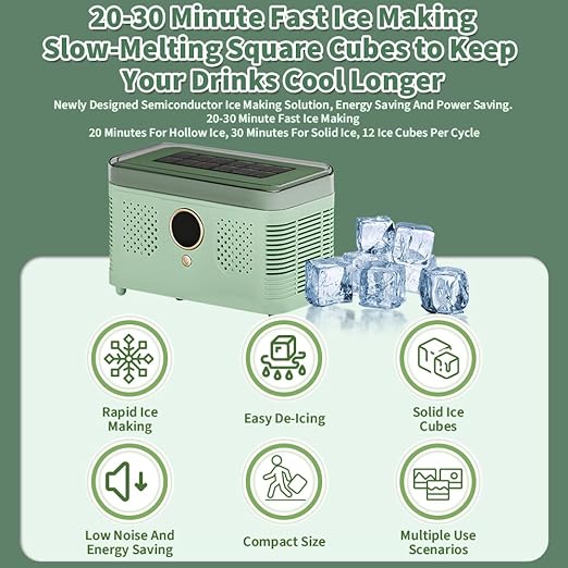 Portable Ice Maker, Fast Ice Making, Quiet, Energy-Efficient, with Ice-Cubes Detachment Rack and Removable Top Cover, Ice Makers Countertop for Home, Office, Parties, Camping, Travel