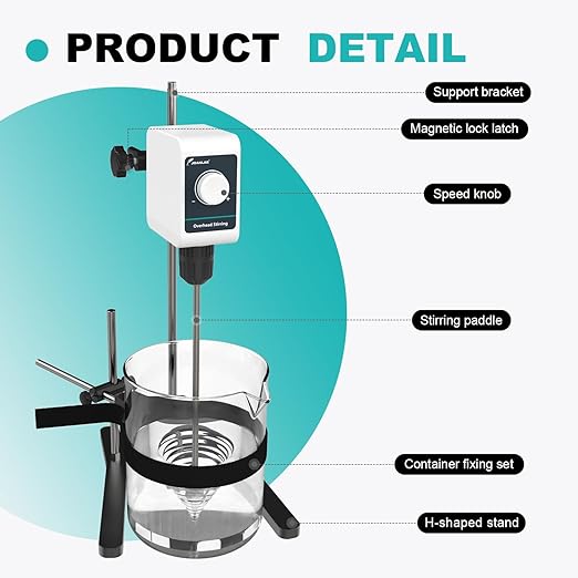JOANLAB Overhead Stirrer Mixer Set 10L Capacity, Lab Mixer Stirrer 200-1200rpm Lab Overhead Mixer with Support Stand&Two Stirring Rods
