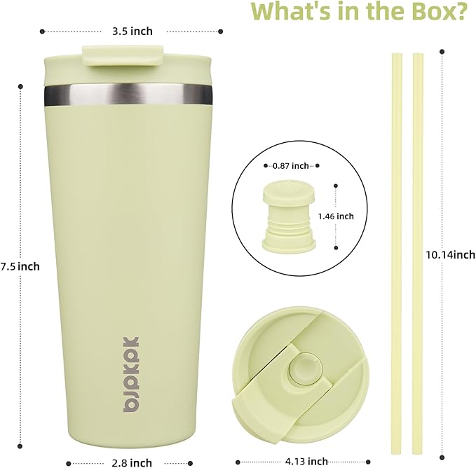 BJPKPK 22oz Insulated Tumbler With lid And Straw Stainless Steel Tumblers Travel Coffee Mug Reusable Thermal Cup,Macaron Green