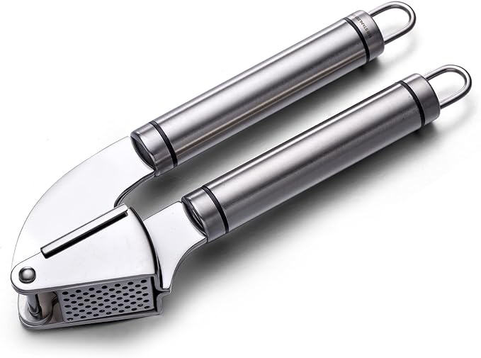 Garlic Press Stainless Steel - Premium Professional Grade Garlic Mincer, Crusher & Peeler Set - Easy Clean, Dishwasher Safe & Rust-proof(A)