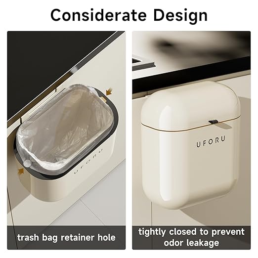 3.2gal/12L Compost Bin Kitchen for Counter Top or Under Sink, Plastic Hanging Trash Can with Lid, Wall Mounted Garbage Can for Bathroom, Office, RV