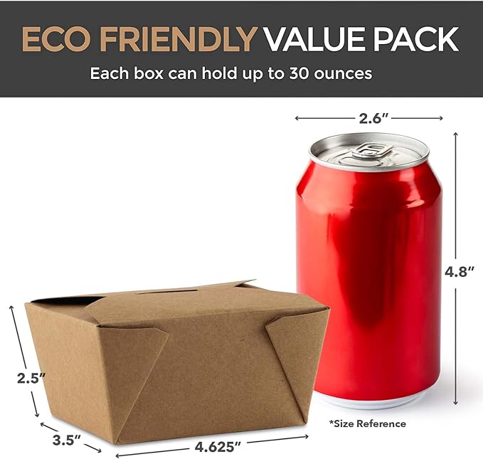 Stock Your Home Take Out Food Containers Microwaveable Kraft Brown Take Out Boxes 30 oz (50 Pack) Leak and Grease Resistant for Restaurant, Catering and Party