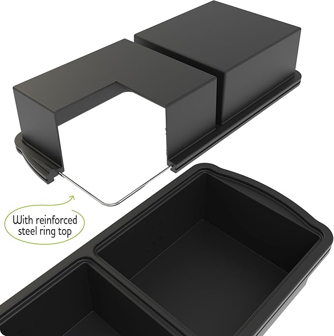ZIP STANDING Silicone Freezer Trays with Lid,2-cup Soup Freezer Container large Ice Cube Molds with Reinforced Steel Ring Top for freezing Soup Sauce Broth Leftovers oven Dishwasher -Safe (black)