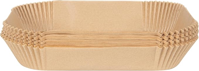 Restaurantware-Pastry Tek 8.1 x 5.5 x 1.8 Inch Air Fryer Liners, 100 Rectangle Air Fryer Baskets - No-Stick Silicone Coating, Unbleached, Food-Grade Paper Liners, For Steamer, Microwave, Oven