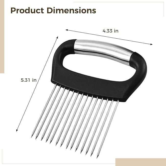 3 Pack Stainless Steel Onion Slicer, Lemon & Vegetable Cutter with Handguard, Meat Tenderizer for Easy Food Prep
