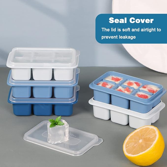 Ice Cube Trays 2 Pack - Mini Size Silicone Ice Cube Molds with Removable Lids Reusable and BPA Free for Whiskey, Cocktail, Stackable Flexible Safe Ice Cubes