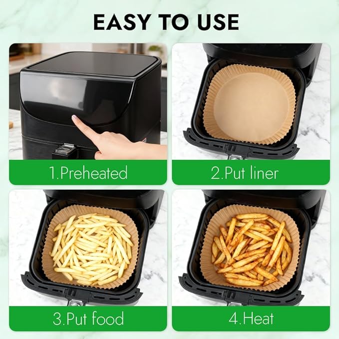 BYKITCHEN 300PCS Disposable Air Fryer Liners for Ninja AF141 5QT Pro AF181 6.5QT, Chefman 6 QT, Cosori 6QT &Other 5 to 8Qt Airfryer, 8 Inch Round Air Fryer Parchment Paper, Airfryer Basket Accessories