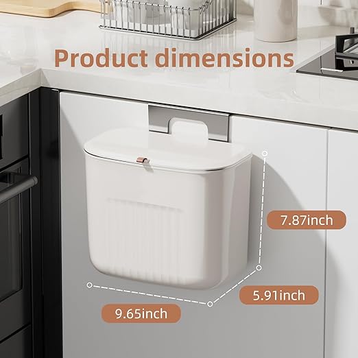 Kitchen Hanging Trash Can with Lid, Compost Bin for Counter Top or Under Sink, 1.85 Gallon/7L Hanging Garbage Trash Can for Kitchen RV Bathroom Office
