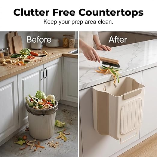 2026 New Foldable Hanging Trash Can, 6L/11L Hanging Bin for Kitchen Cabinet Doors, for Kitchens, Bathrooms, RVs, Cars & Camping (Cream White, 11 Liters)